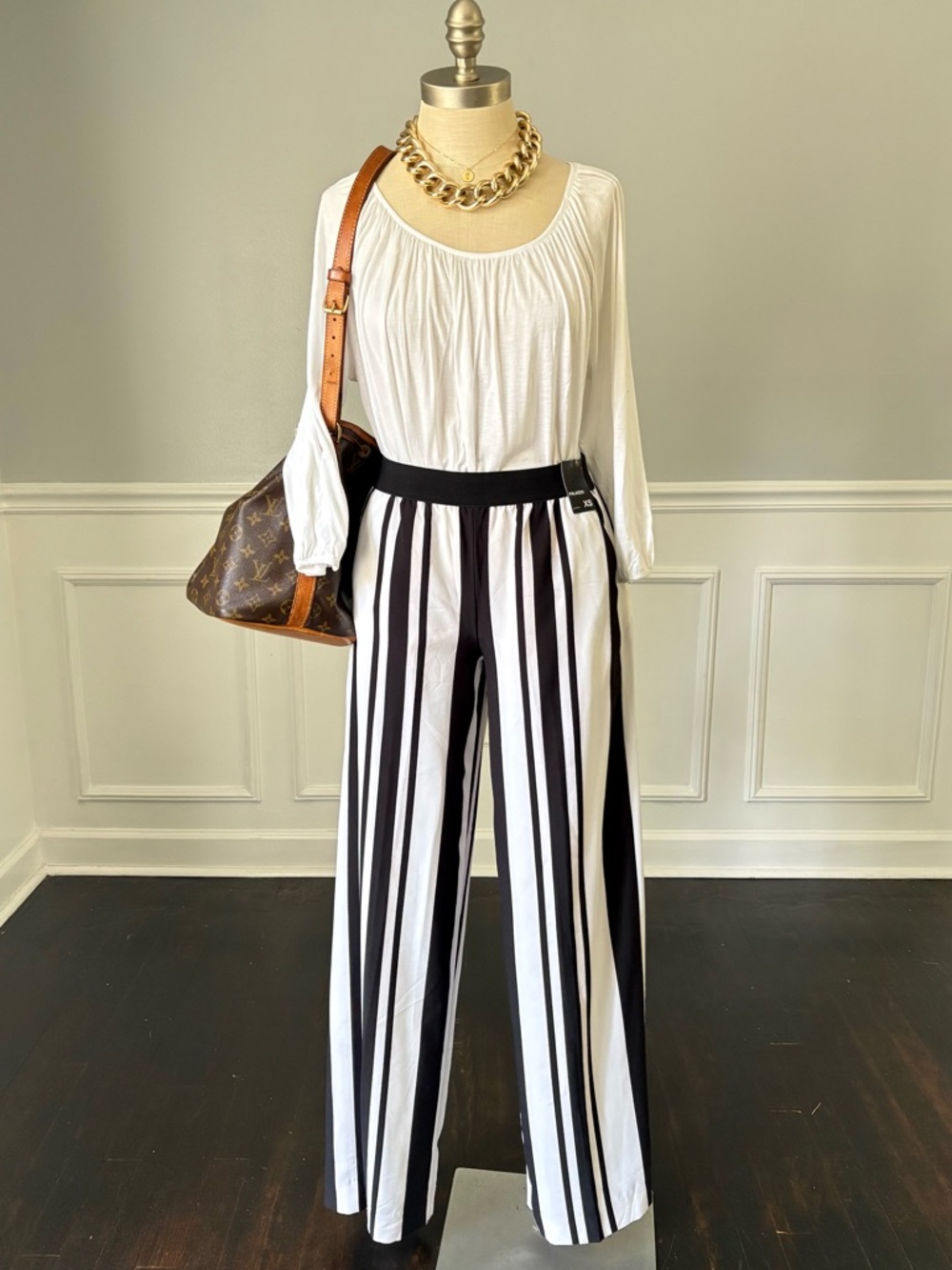New York & Company Striped Wide Leg Palazzo Pants